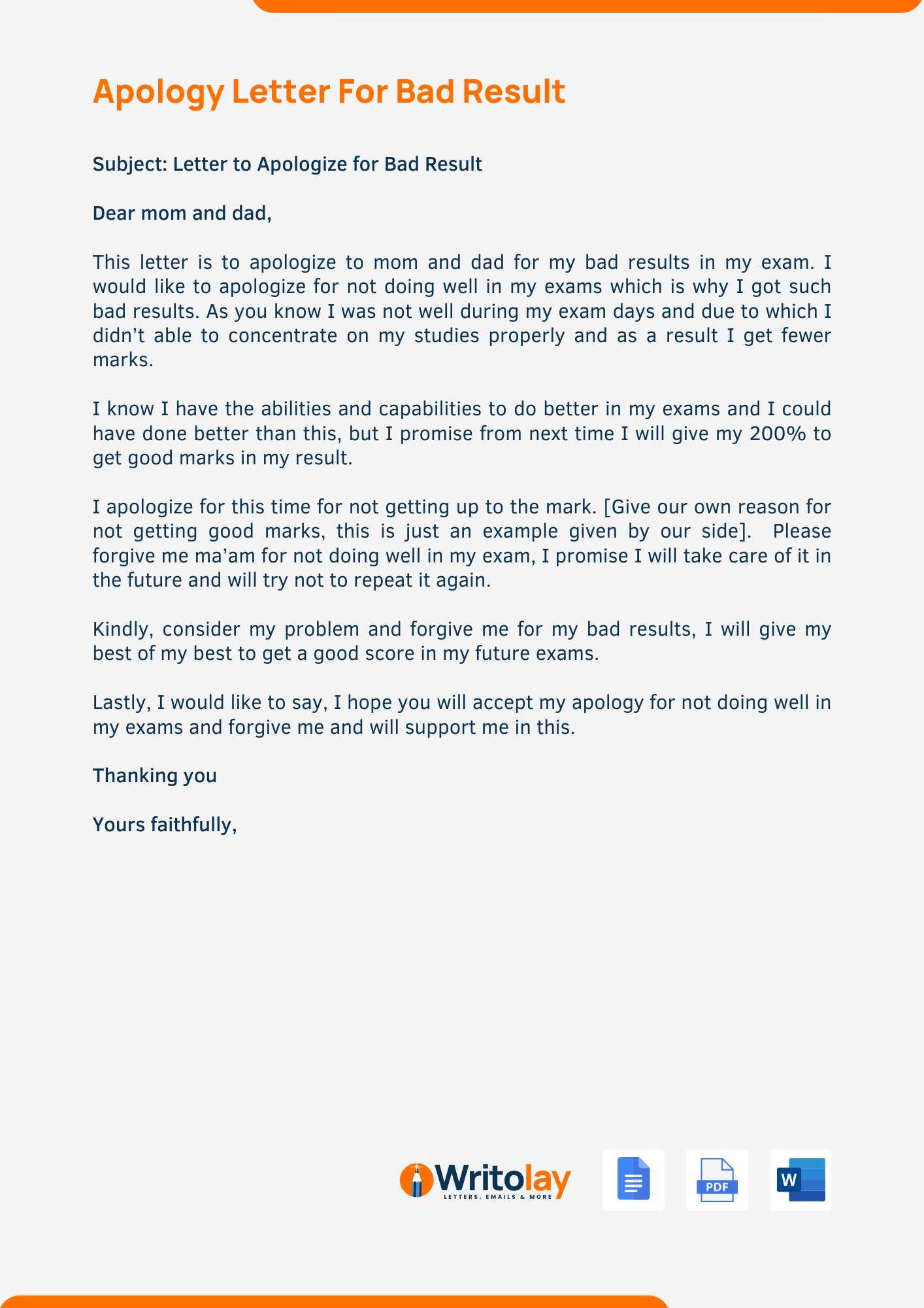 Apology Letter for Bad Result 4 Templates Writolay