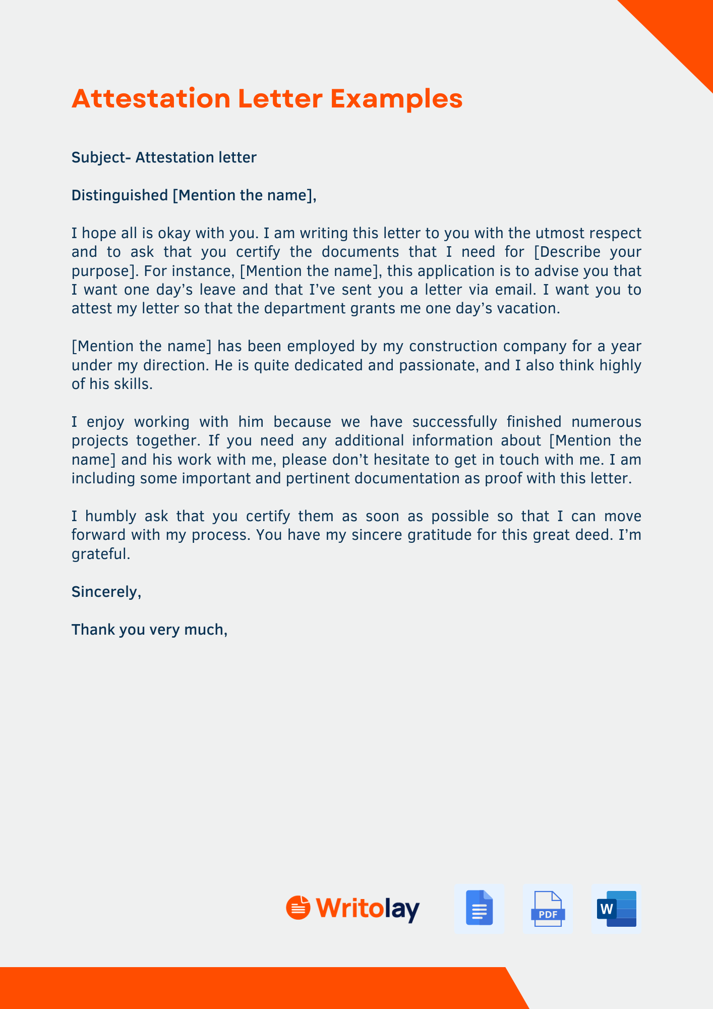 Attestation Letter Examples 4 Templates Writolay